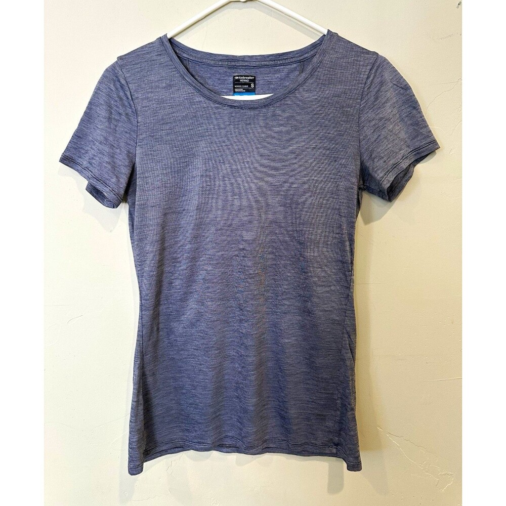 Icebreaker Merino Wool Women’s Gray Short Sleeve cool lite Neck Logo Tee S
